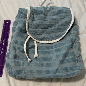 Plush Light Blue terry Drawstring Backpack Lu & Elle